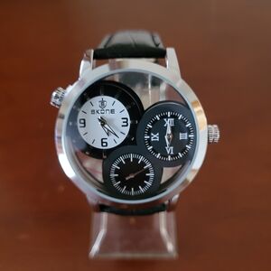 Brand New Skone Silver and Black Multi-Dial Men's Watch